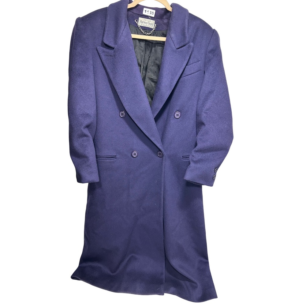 Ashley Scott Vintage Purple Double Breasted Petite Wool Blend‎ Long Overcoat